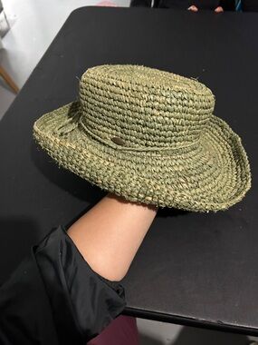 Scala Olive Green Woven Straw Boater Hat natural straw s/m
